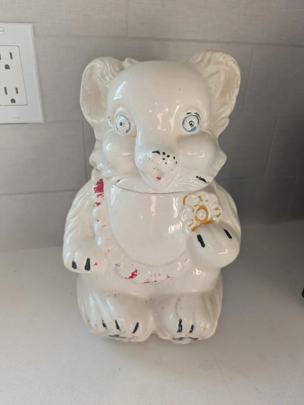 Vintage 1940's Royal Ware Ceramic Teddy Bear Cookie Jar.